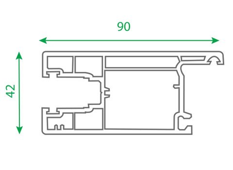 Section drawing of profile TF 107, Peafowl system, with overall dimensions in millimetres