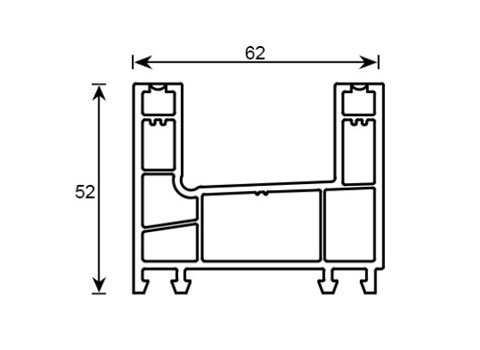 Section drawing of profile TF 114, Peafowl system, with overall dimensions in millimetres