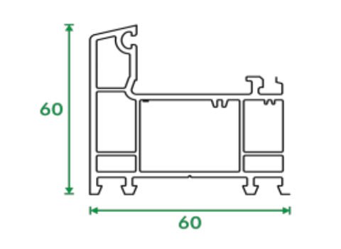Section drawing of profile TF 201, Casement 60 system, with overall dimensions in millimetres