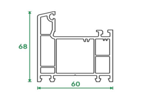 Section drawing of profile TF 202, Casement 60 system, with overall dimensions in millimetres