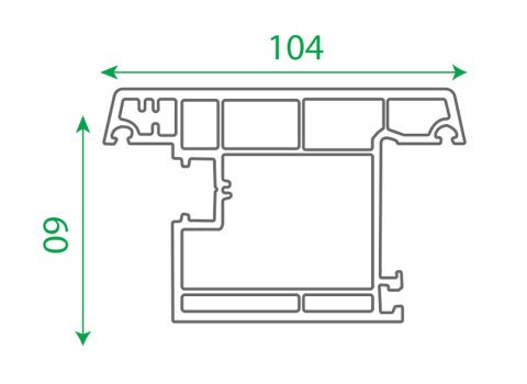 Section drawing of profile TF 203, Casement 60 system, with overall dimensions in millimetres