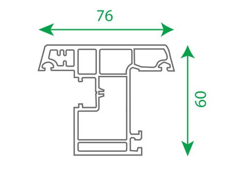 Section drawing of profile TF 204, Casement 60 system, with overall dimensions in millimetres