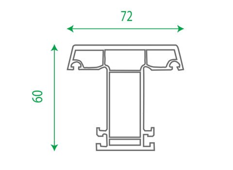 Section drawing of profile TF 205, Casement 60 system, with overall dimensions in millimetres