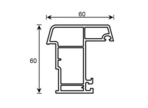 Section drawing of profile TF 206, Casement 60 system, with overall dimensions in millimetres