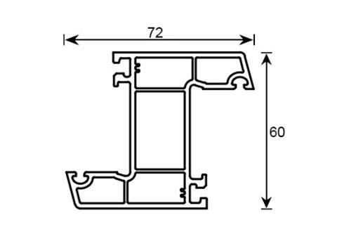 Section drawing of profile TF 207, Casement 60 system, with overall dimensions in millimetres