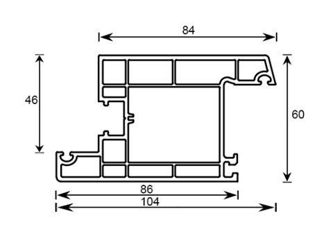 Section drawing of profile TF 208, Casement 60 system, with overall dimensions in millimetres