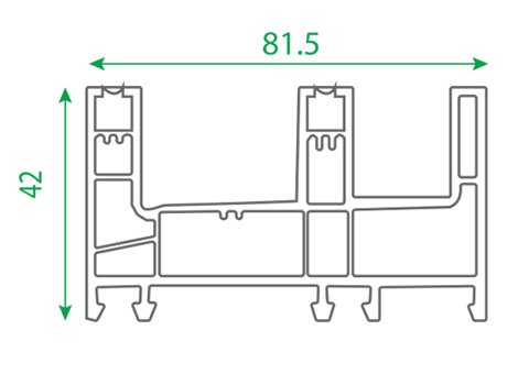 Section drawing of profile TF 305, Falcon system, with overall dimensions in millimetres