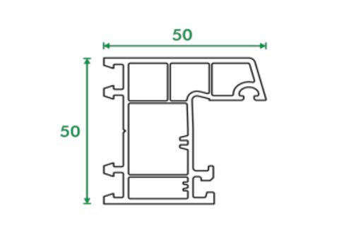 Section drawing of profile TF 402, Casement 50 system, with overall dimensions in millimetres
